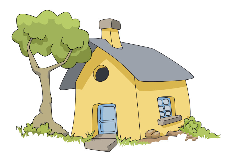 House and Tree Cute Sketch